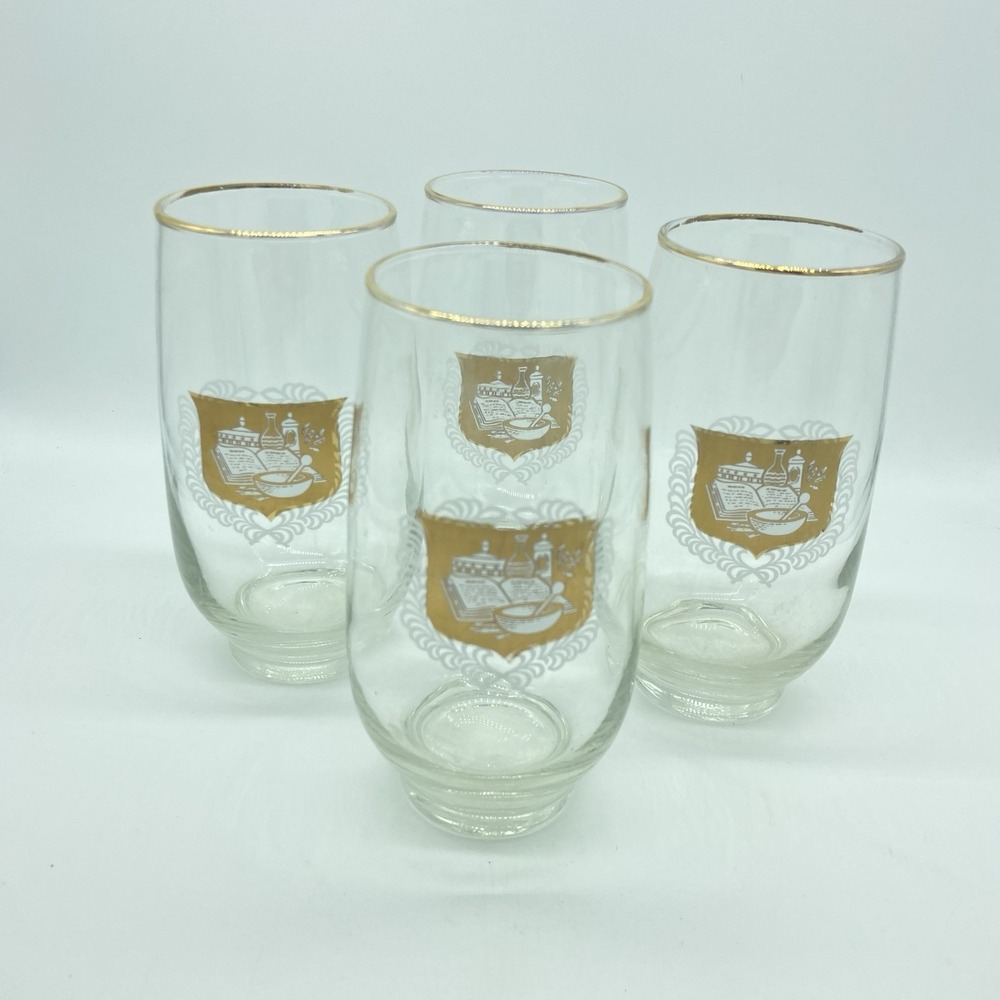 Libbey Apothecary Pharmacy Rx Gold Trim‎ Drinking Glasses Tumblers Set Of 4